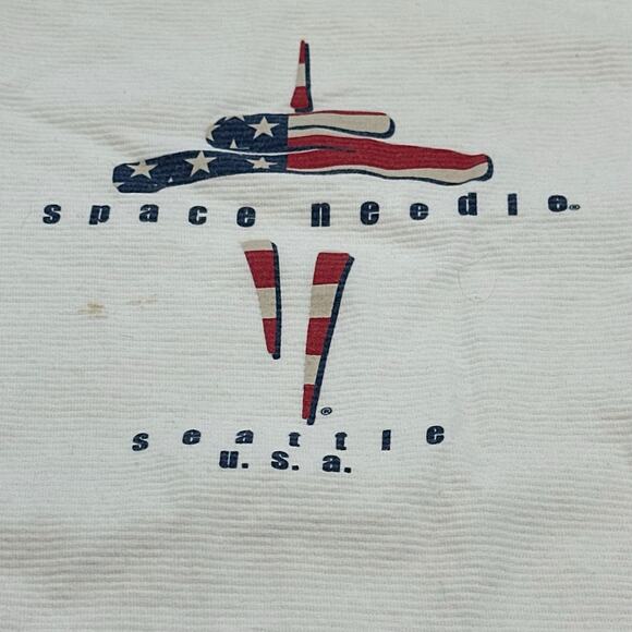 Space Needle Shirt Vintage Mens L Seattle Heavyweight Striped USA Flag 90s - Picture 3 of 9